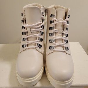 White Chunky Heeled Booties